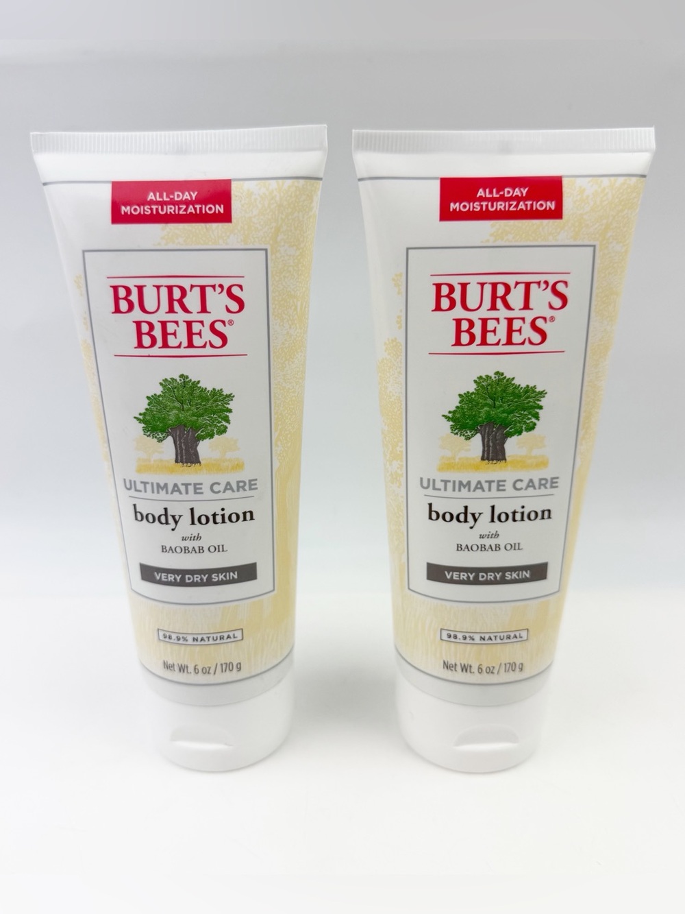 TWO Burt’s Bees Ultimate Care Body Lotion Baobab Oil Very Dry Skin 6 oz New
